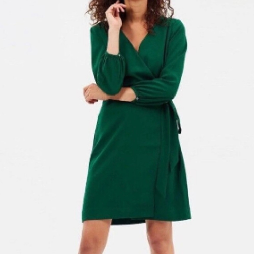 J. Crew Green Crepe Wrap Dress Size 8